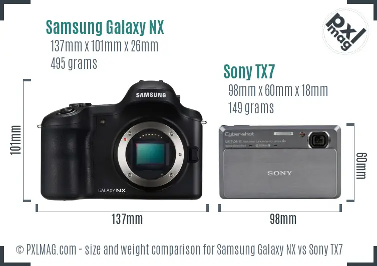 Samsung Galaxy NX vs Sony TX7 size comparison