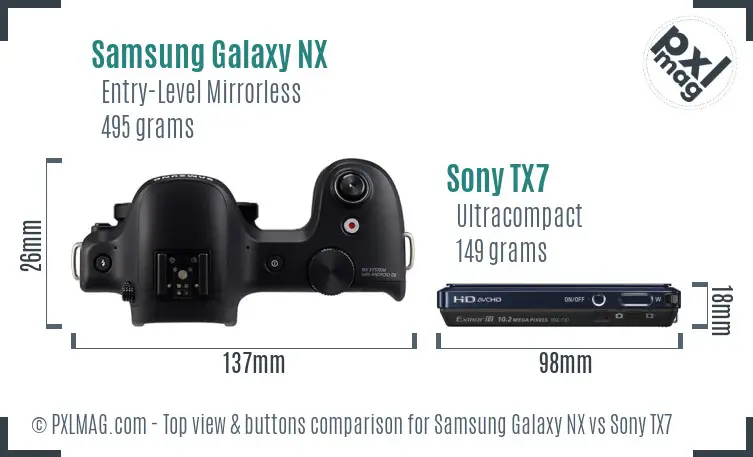 Samsung Galaxy NX vs Sony TX7 top view buttons comparison