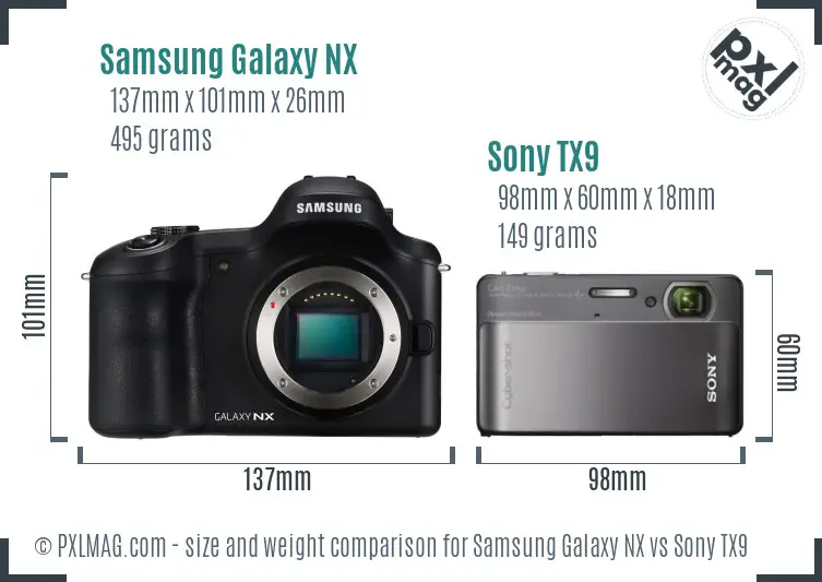 Samsung Galaxy NX vs Sony TX9 size comparison