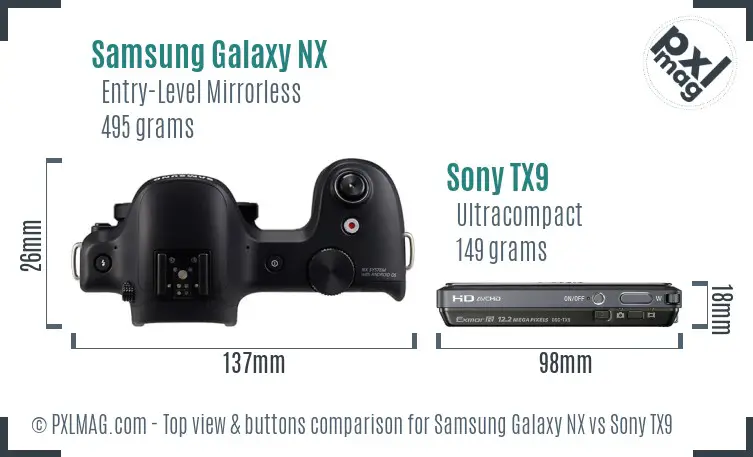 Samsung Galaxy NX vs Sony TX9 top view buttons comparison