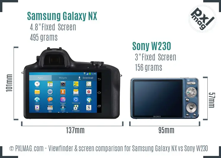 Samsung Galaxy NX vs Sony W230 Screen and Viewfinder comparison