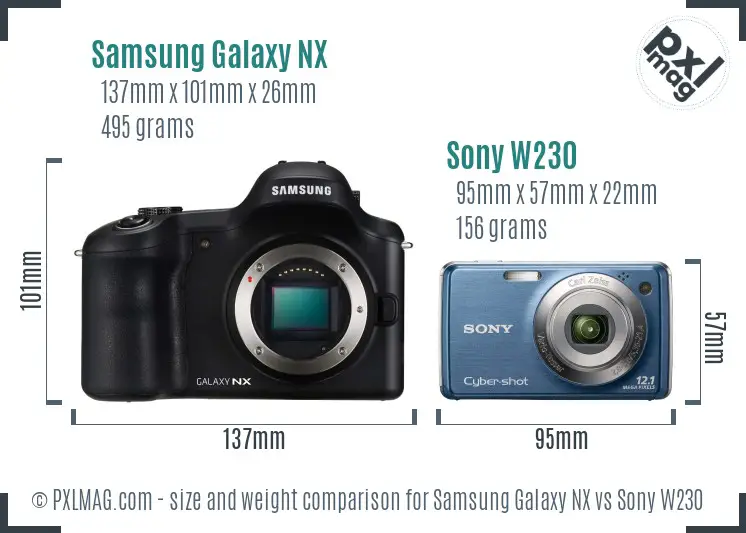 Samsung Galaxy NX vs Sony W230 size comparison