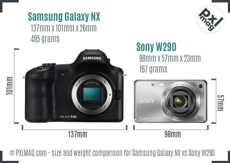 Samsung Galaxy NX vs Sony W290 size comparison