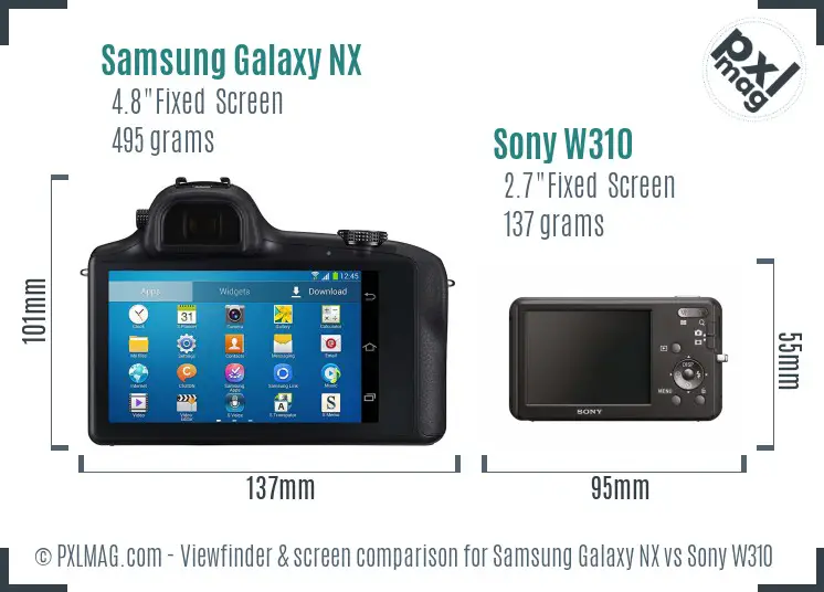 Samsung Galaxy NX vs Sony W310 Screen and Viewfinder comparison