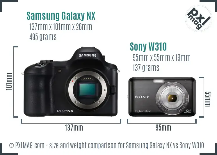 Samsung Galaxy NX vs Sony W310 size comparison