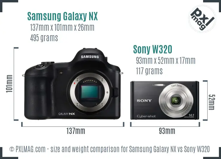 Samsung Galaxy NX vs Sony W320 size comparison