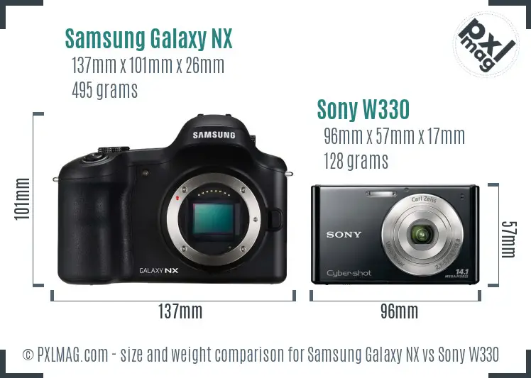 Samsung Galaxy NX vs Sony W330 size comparison