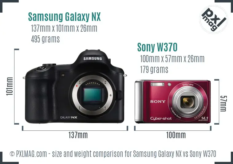 Samsung Galaxy NX vs Sony W370 size comparison