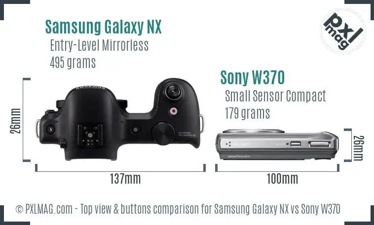 Samsung Galaxy NX vs Sony W370 top view buttons comparison