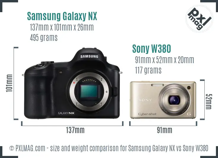 Samsung Galaxy NX vs Sony W380 size comparison