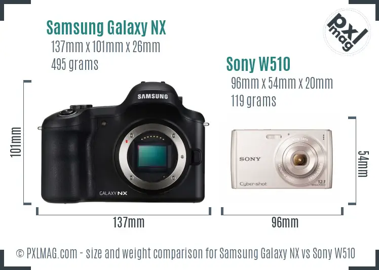 Samsung Galaxy NX vs Sony W510 size comparison