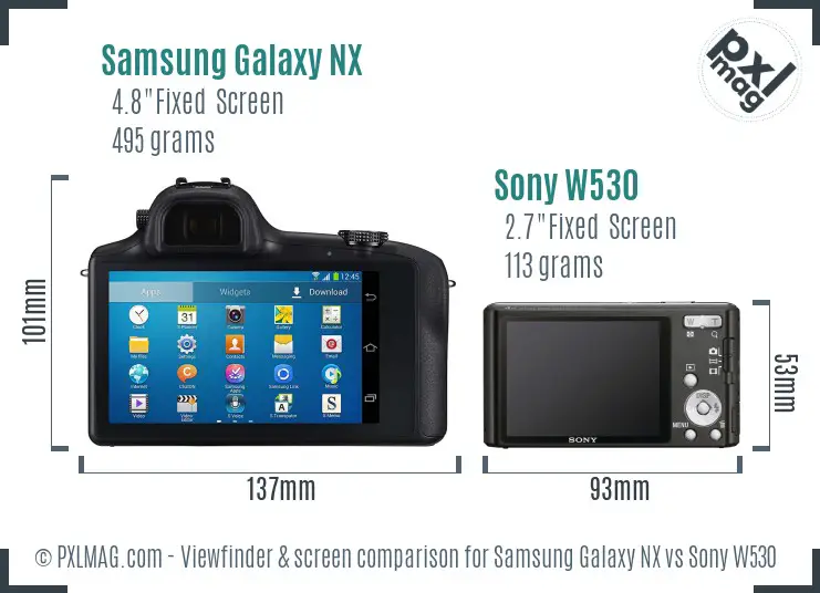 Samsung Galaxy NX vs Sony W530 Screen and Viewfinder comparison