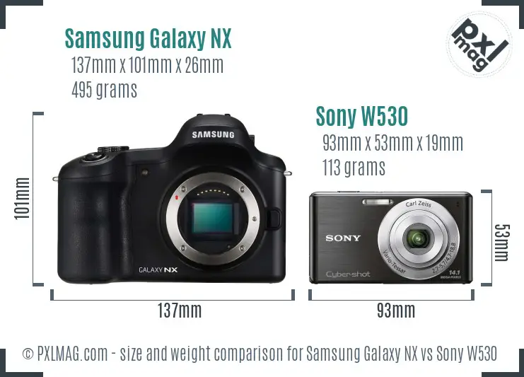 Samsung Galaxy NX vs Sony W530 size comparison
