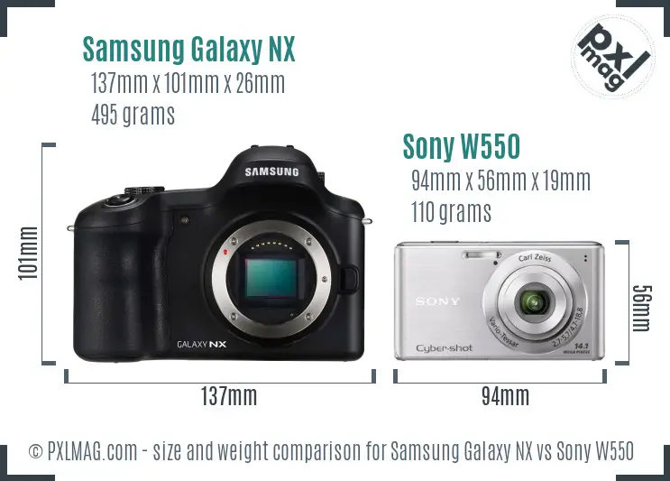 Samsung Galaxy NX vs Sony W550 size comparison
