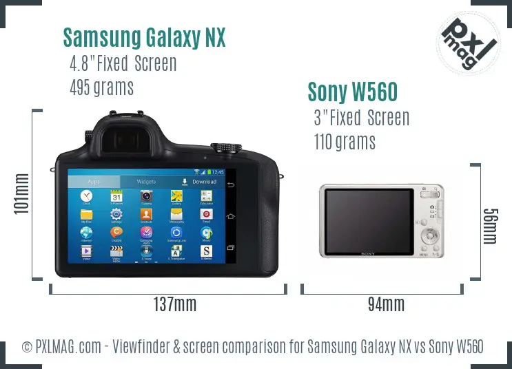 Samsung Galaxy NX vs Sony W560 Screen and Viewfinder comparison