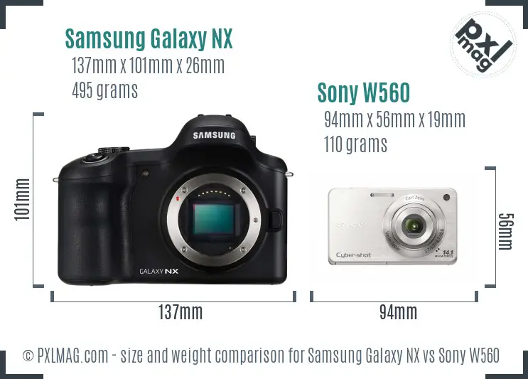 Samsung Galaxy NX vs Sony W560 size comparison