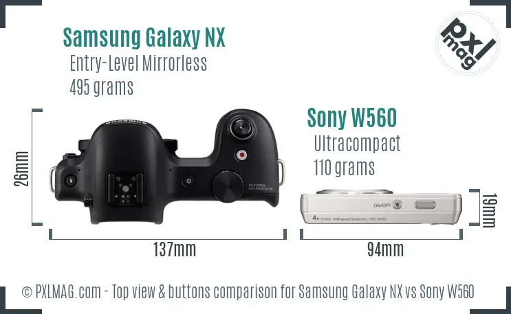 Samsung Galaxy NX vs Sony W560 top view buttons comparison