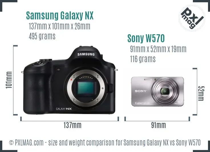 Samsung Galaxy NX vs Sony W570 size comparison