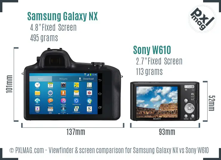 Samsung Galaxy NX vs Sony W610 Screen and Viewfinder comparison