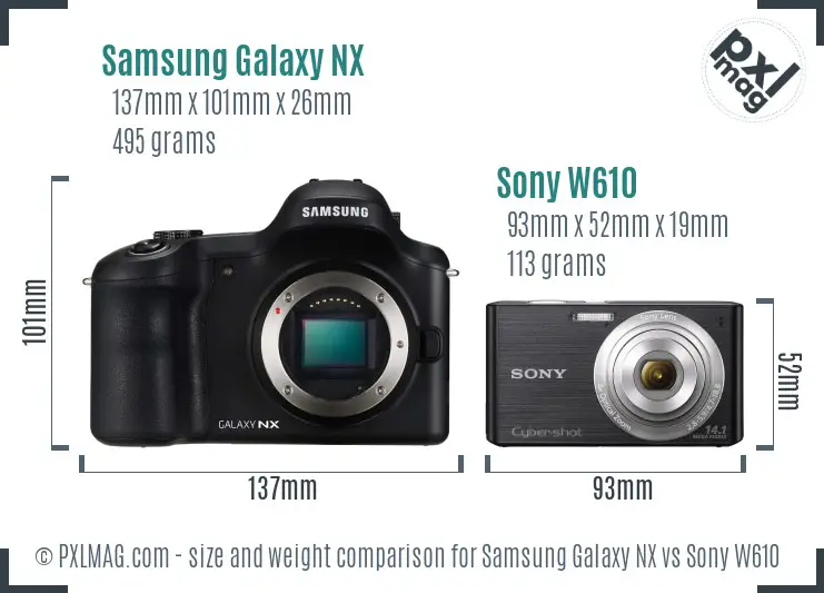 Samsung Galaxy NX vs Sony W610 size comparison