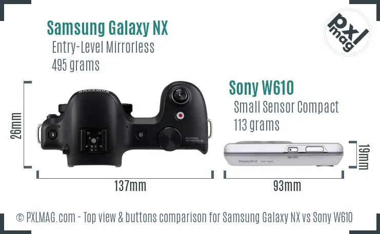 Samsung Galaxy NX vs Sony W610 top view buttons comparison
