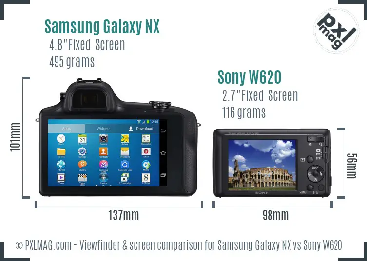 Samsung Galaxy NX vs Sony W620 Screen and Viewfinder comparison