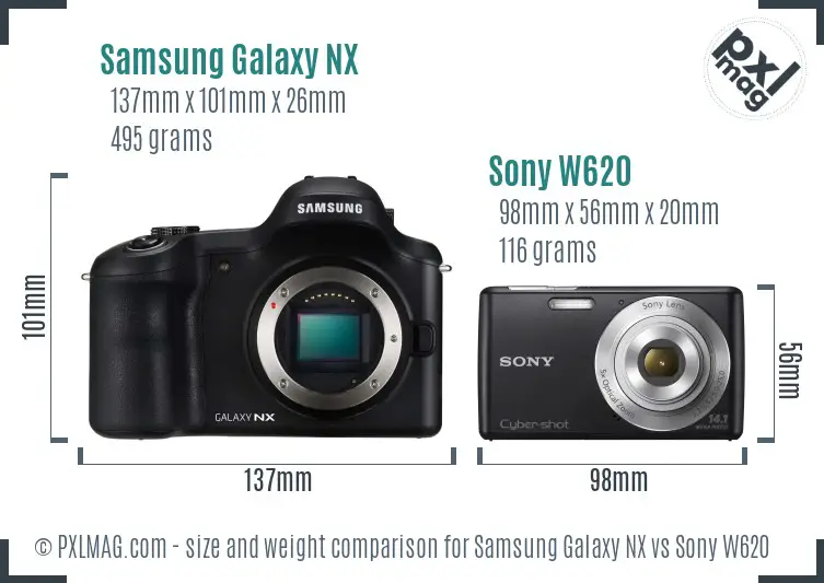 Samsung Galaxy NX vs Sony W620 size comparison