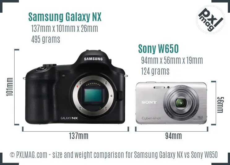 Samsung Galaxy NX vs Sony W650 size comparison