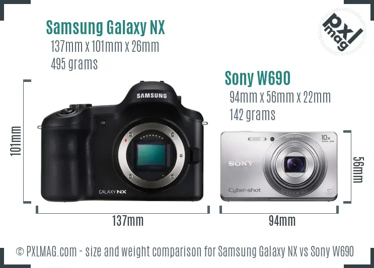 Samsung Galaxy NX vs Sony W690 size comparison