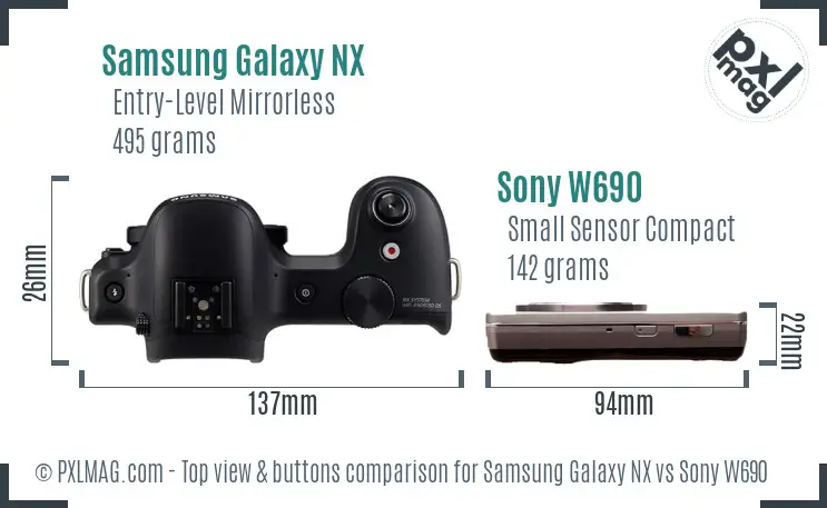 Samsung Galaxy NX vs Sony W690 top view buttons comparison