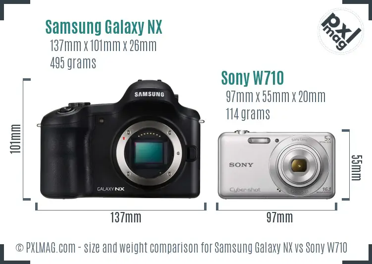 Samsung Galaxy NX vs Sony W710 size comparison