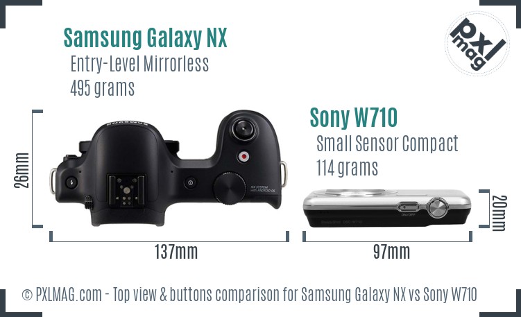 Samsung Galaxy NX vs Sony W710 top view buttons comparison
