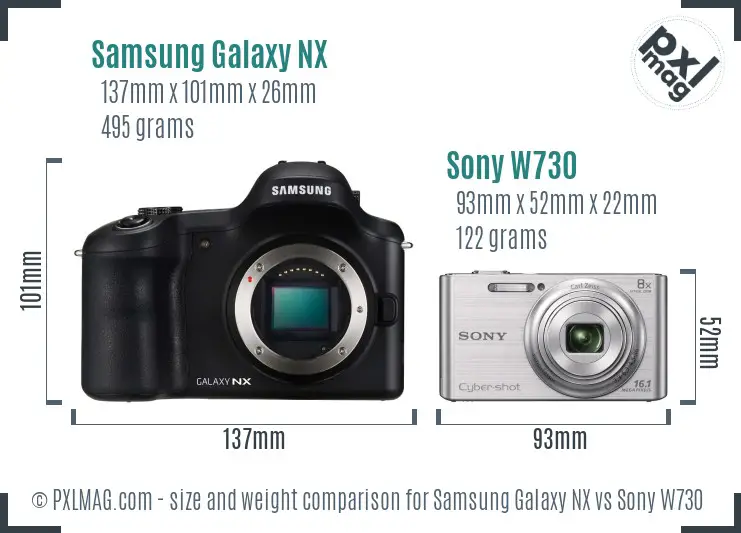 Samsung Galaxy NX vs Sony W730 size comparison