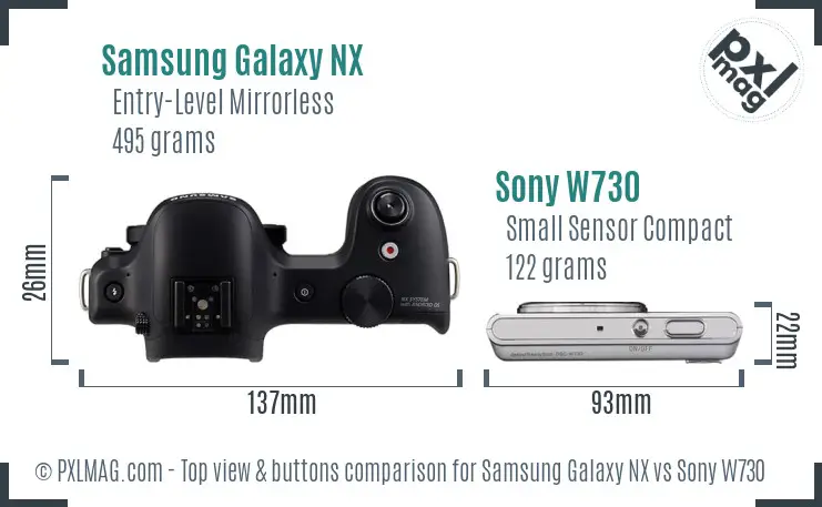 Samsung Galaxy NX vs Sony W730 top view buttons comparison
