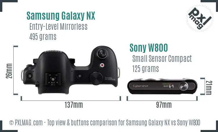 Samsung Galaxy NX vs Sony W800 top view buttons comparison