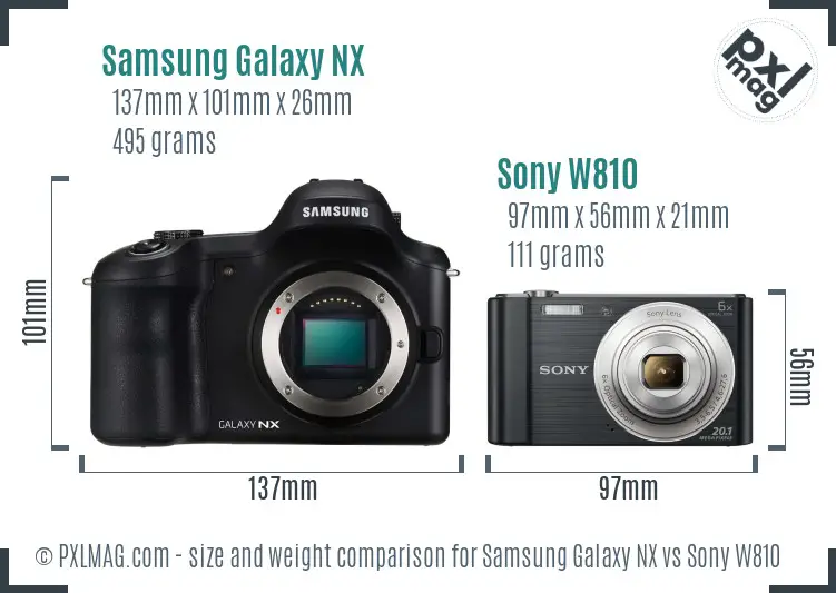 Samsung Galaxy NX vs Sony W810 size comparison