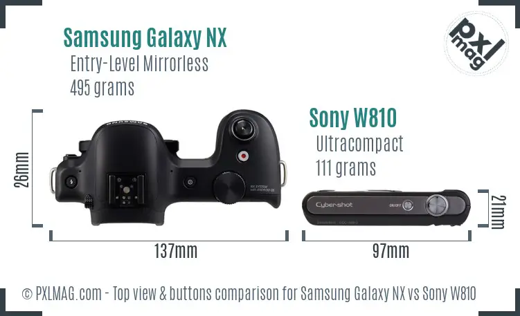 Samsung Galaxy NX vs Sony W810 top view buttons comparison
