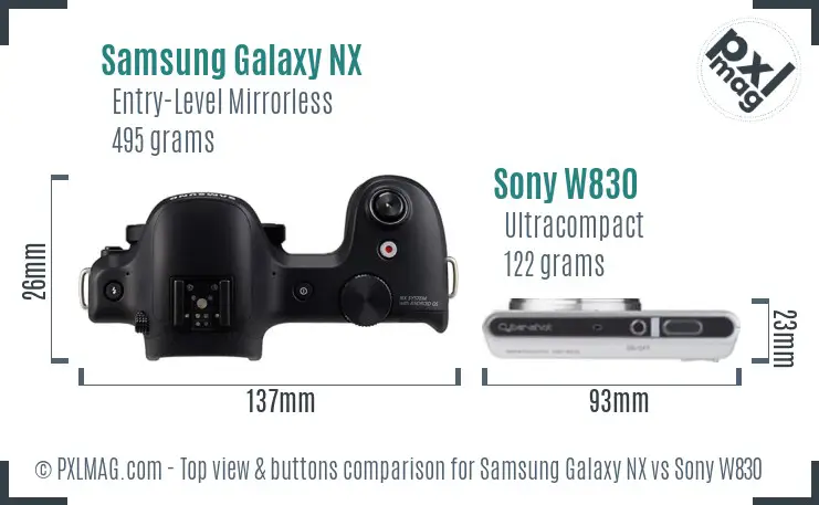 Samsung Galaxy NX vs Sony W830 top view buttons comparison