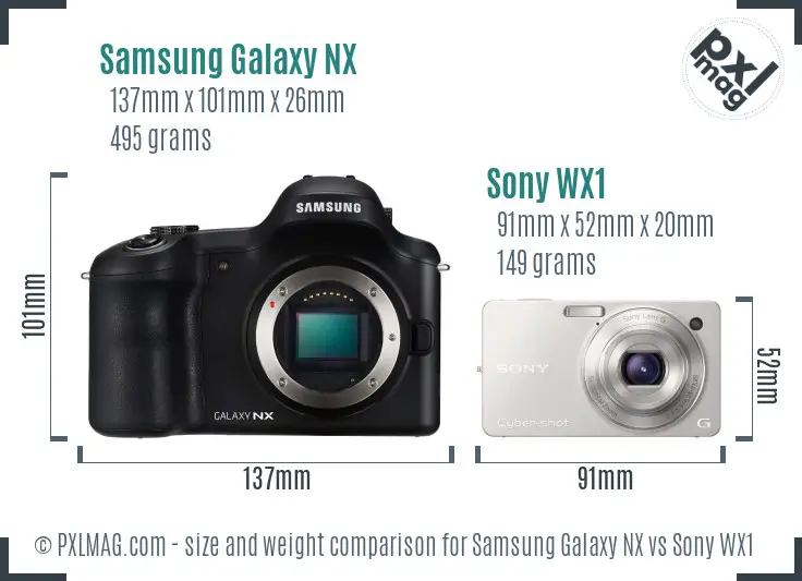 Samsung Galaxy NX vs Sony WX1 size comparison