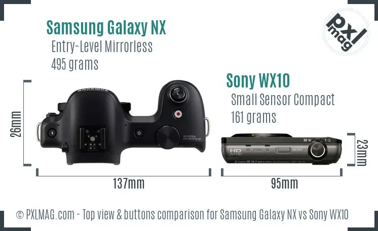 Samsung Galaxy NX vs Sony WX10 top view buttons comparison
