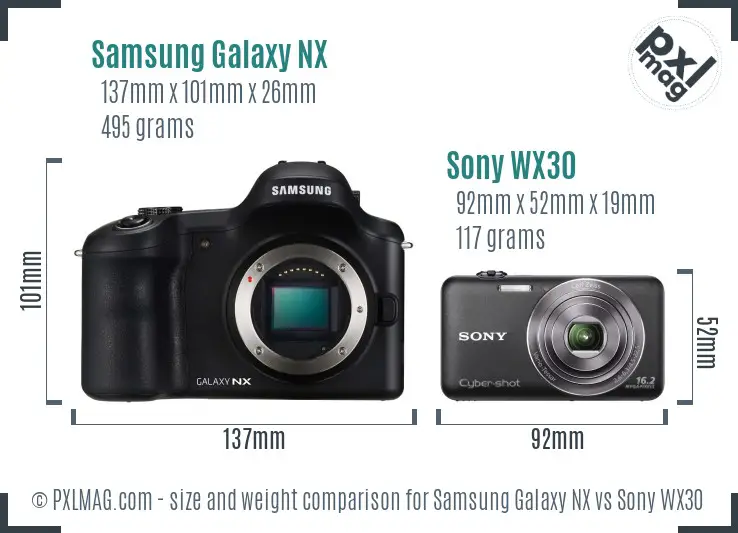 Samsung Galaxy NX vs Sony WX30 size comparison