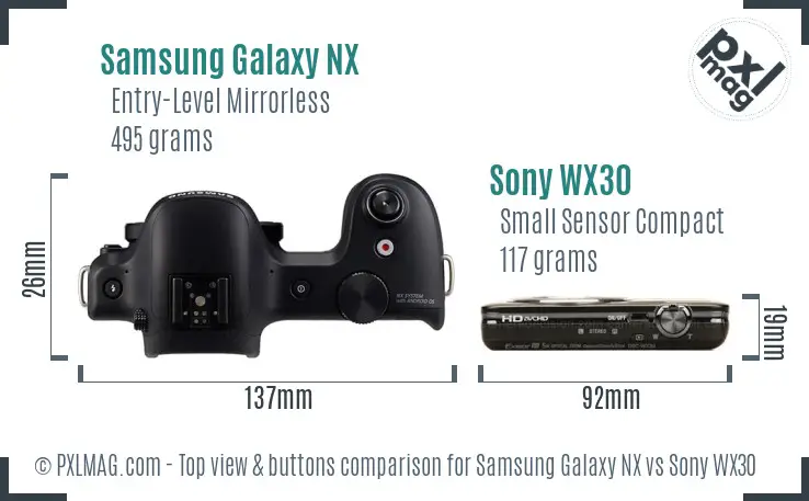 Samsung Galaxy NX vs Sony WX30 top view buttons comparison