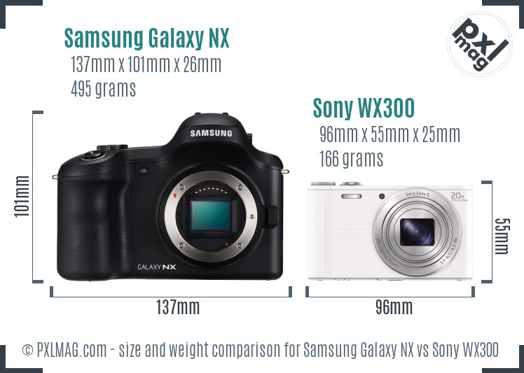 Samsung Galaxy NX vs Sony WX300 size comparison