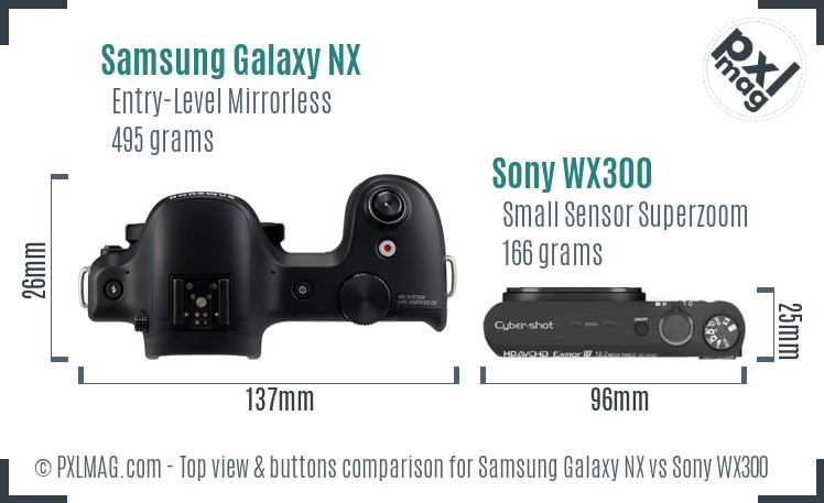 Samsung Galaxy NX vs Sony WX300 top view buttons comparison
