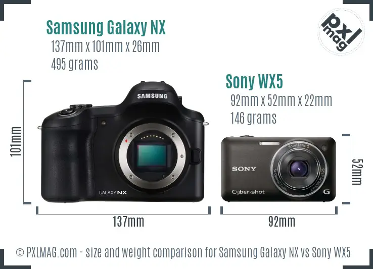 Samsung Galaxy NX vs Sony WX5 size comparison
