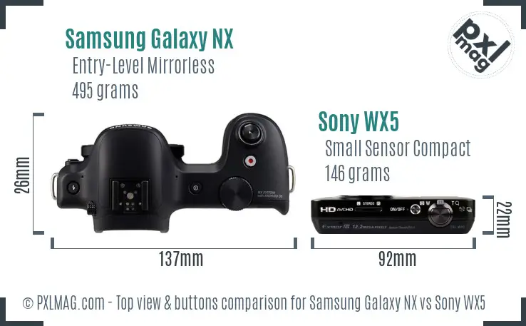 Samsung Galaxy NX vs Sony WX5 top view buttons comparison