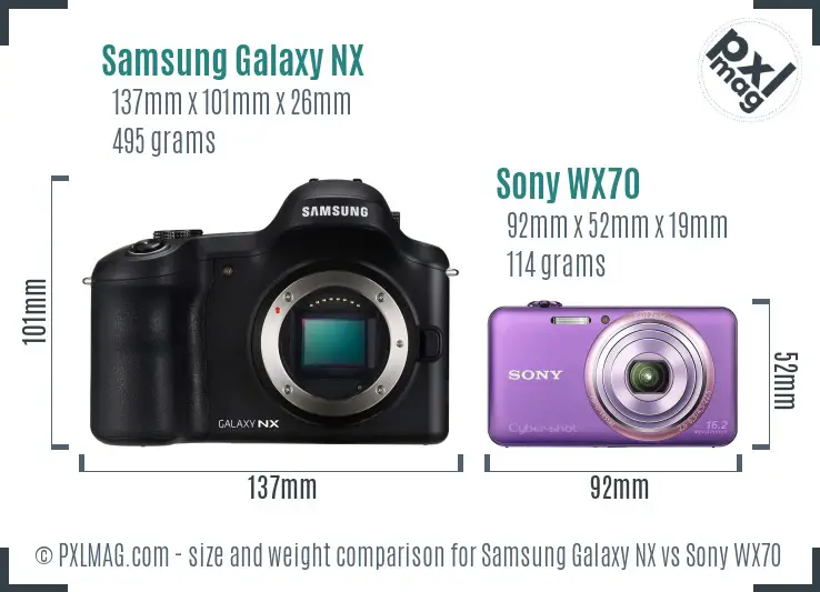 Samsung Galaxy NX vs Sony WX70 size comparison