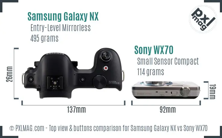 Samsung Galaxy NX vs Sony WX70 top view buttons comparison
