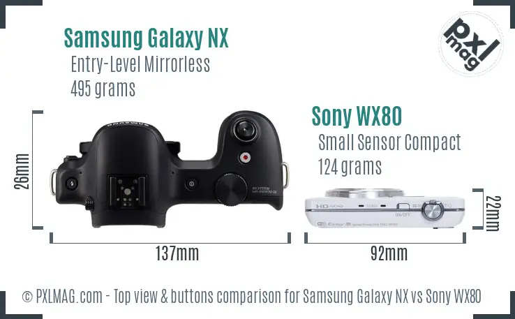 Samsung Galaxy NX vs Sony WX80 top view buttons comparison