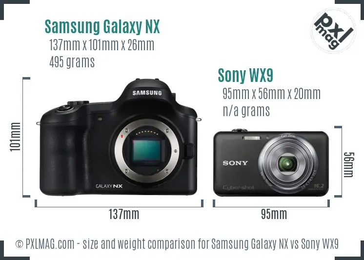 Samsung Galaxy NX vs Sony WX9 size comparison